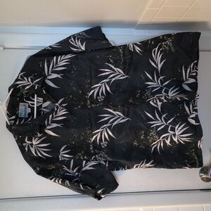 Black Tropical Print Aloha Shirt
